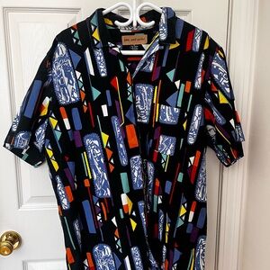 John Paul Goebel Black Geometric Multicoloured Print Short-Sleeve Shirt Size XL